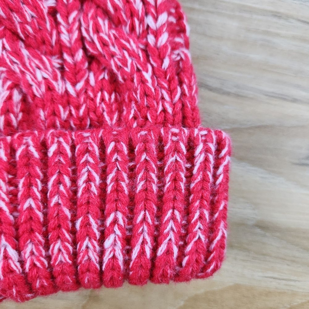 🩵Gertex Red Cable Knit Puff Topper Beanie Hat One Size - Picture 6 of 8